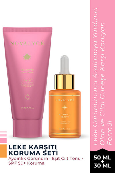 Novalyce Leke Karşıtı C Vitamini Serum 30ml + SPF 50+ Ton Eşitleyici Pembe Gü...