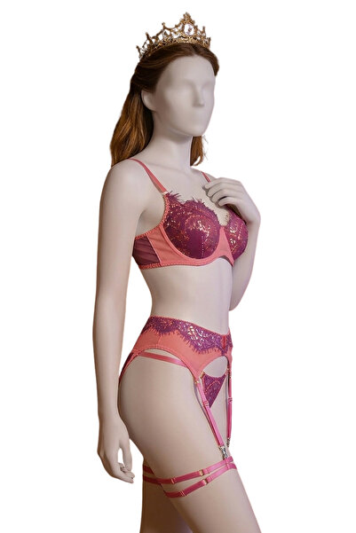Lingerie and Fashion Style Green or Rose Spliced Eyelash Lace Bra Set