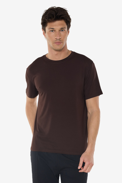 Malabadi Men's Brown Crew Neck Micro Modal Extra Soft Comfort Fit T-Shirt 930