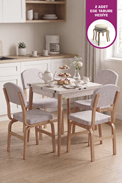 VİLİNZE Ege Sandalye Avanos Ahşap MDF Kanatlı Mutfak Masası Takımı - 70x70+70 cm