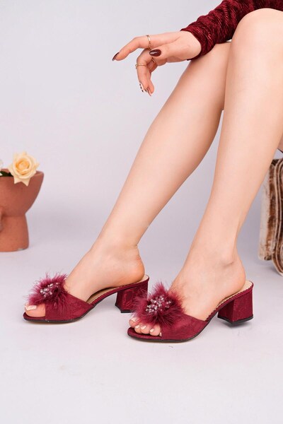 Nesil Shoes Večernja haljina Whip 120 Burgundy sa perjem i kamenjem, ženske p...
