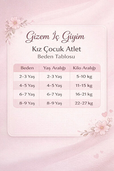 Gizem iç giyim Girls' Athlete T-Shirt with Cotton Straps, Combed Cotton, Pack of 6, with Lace Details