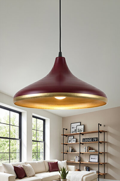 Marrien Nova Modern Tekli Bordo Gold Metal Sarkıt (35 cm) Salon, Mutfak & Caf...