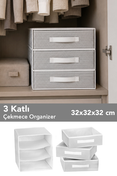 Meleni Home 3 Bölmeli Düzenleyici - Çok Amaçlı Çizgili 3 Katlı Bebek Eşyası Ç...