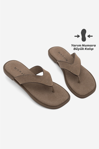 Marjin Women's Thick-Strapped Flip-Flops with Flat Sole, Daily Slippers, Gelo...