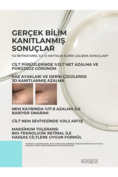RHANEVA Retinal Gece Serumu %0.125, Kırışıklık ve Leke Karşıtı, Organik ve Vegan Sertifikalı, 50 ml
