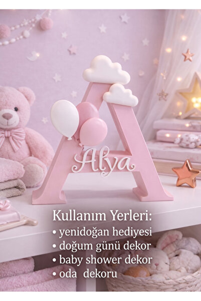 ZayaDesignLab Kişiye Özel Harf İsimlik, Bebek & Çocuk Odası Dekoru, Bulut & B...