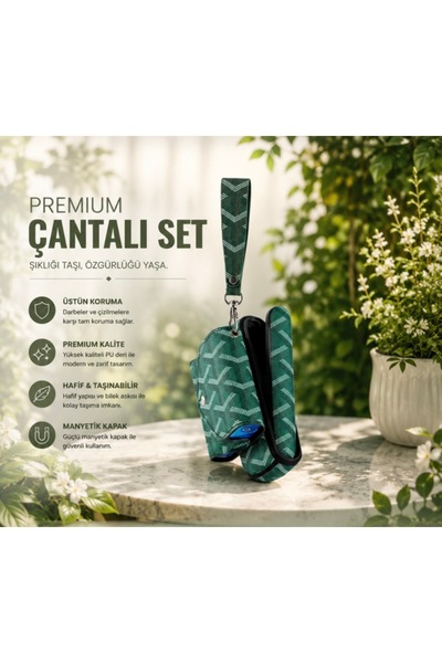 Zigver IQOS ILLUMA KAPAKLI ÇANTA KILIF GOYARD GREEN(terrea ile çalışan cihaza...