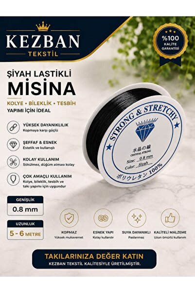 Kezban Tekstil Siyah Renk Lastikli Misina Ipi Tesbih Ve Bileklik Yapımı Için ...