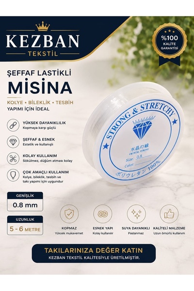 Kezban Tekstil Şeffaf Lastikli 0.8 mm Misina