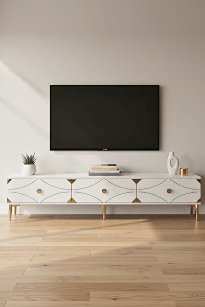 cnyr TSA1897BG - ALFA TSA180 TV STAND, TV SEHPASI ve TV ÜNİTESİ BEYAZ - GOLD ...
