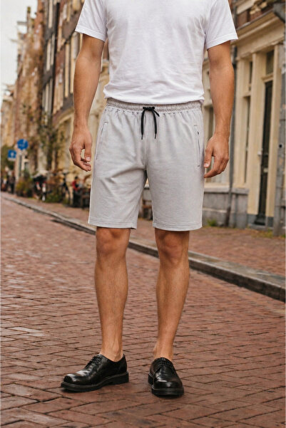 DAMGA JEANS Men's Regular Lace-Up Casual Gray Basic Shorts