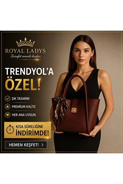 ROYAL LADYS Büyük Boy Çanta Gold Detaylı + Hediye Fular