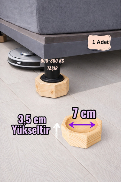 iDekor Robot Süpürge İçin Doğal Ahşap Koltuk Baza Yükseltici ” 3,5 cm Yükselt...