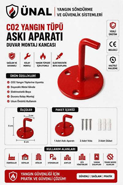 ünalgrup CO2 Yangın Tüpü Askı Aparatı Duvar Montaj Kancası Metal Yangın Söndü...