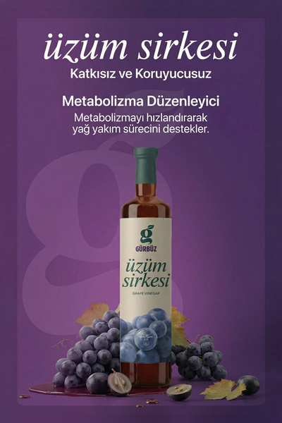Gürbüzden Üzüm Sirkesi Doğal Fermantasyon Grape Vinegar 500 ml