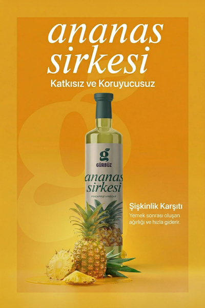 Gürbüzden Ananas Sirkesi Doğal Fermantasyon Pineapple Vinegar 500 Ml