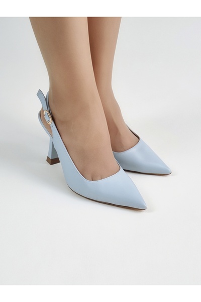 Elda Style Bebe Mavisi Arkası Açık İnce Topuklu Stiletto