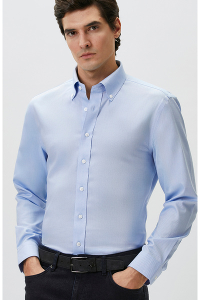 Network Slim Fit Mavi Non-iron Oxford Gömlek