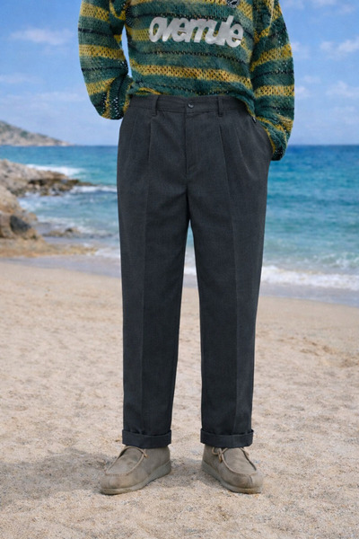 DAMGA JEANS Men's Summer High Waist Pleated Smoked Fabric Trousers