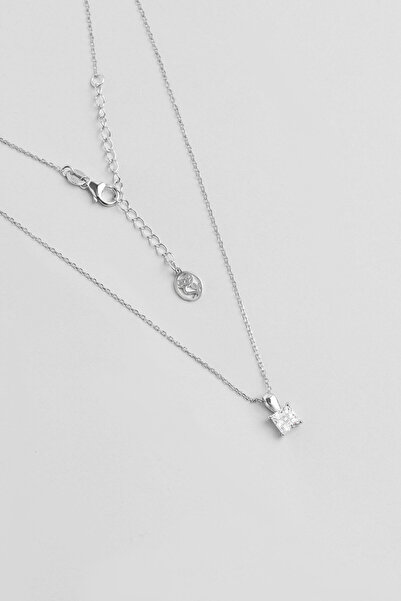 So CHIC... Kare Kesim 18 Ayar Beyaz Altın Kaplama 43 Cm Gümüş Minimal Kolye