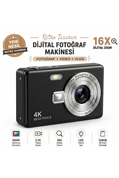 FaroxTech Dijital Fotoğraf Makinası | 2.7k Ultra Hd | 50mp | 16x Zoom | HAFIZ...
