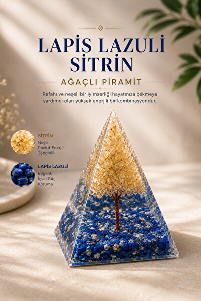 Saff Doğal Taş Lapis Lazuli & Sitrin Ağaçlı Piramit