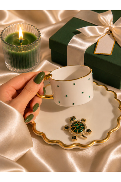 luxurychampagnetr Single Stoneware Turkish Coffee Cup with Turtle Figure – Luxurious Decorative Gift