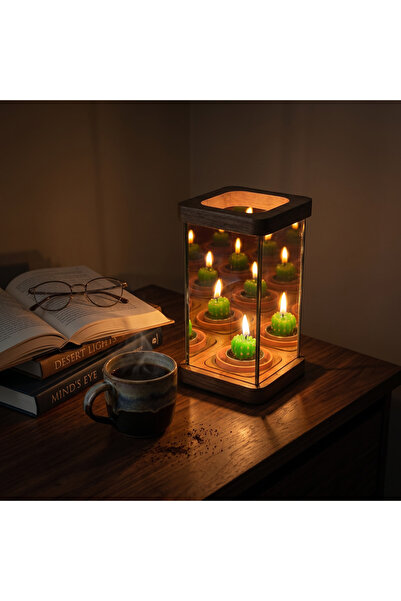 ashel art Zera Sonsuzluk aynalı ahşap tealight mumluk