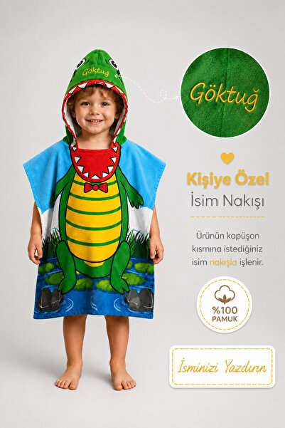 minilee children's happiness Timsah - İsimli Çocuk Kapşonlu Panço Havlu – Den...