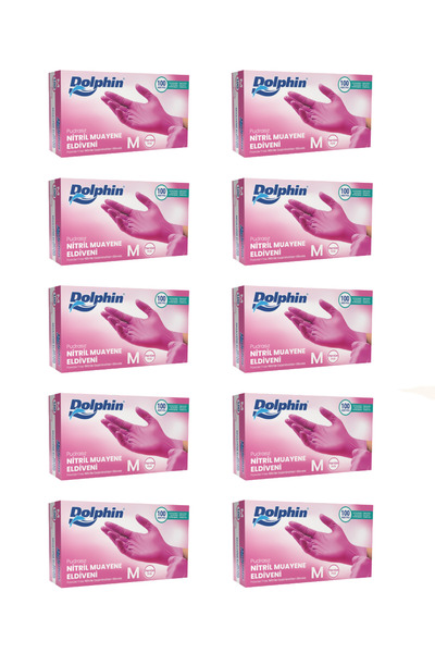Dolphin Pembe Nitril Muayene Eldiveni M Beden 100 Adet x 10 Paket - MDR