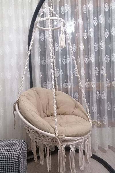 WOODSHUT Tek Kişilik Makrome El Örgüsü Salıncak Krem (Sadece Salıncak)