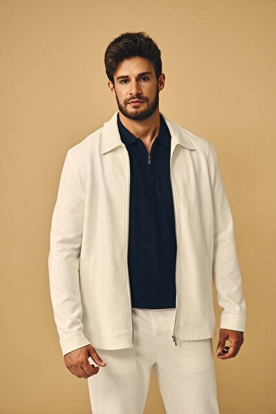 Back And Bond Ekru Regular Fit Jakarlı Diagonel Mont