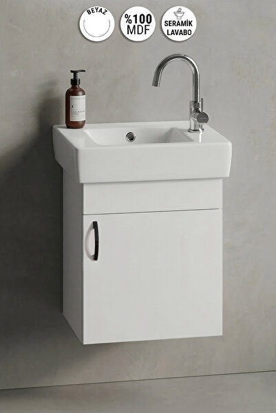 ÖZCEDEN Lale 50X25 cm Beyaz MDF Seramik Lavabolu Asma Banyo Alt Dolabı