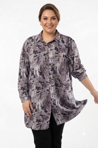 elma abone Super Battal Viscose Patterned Tunic Shirt