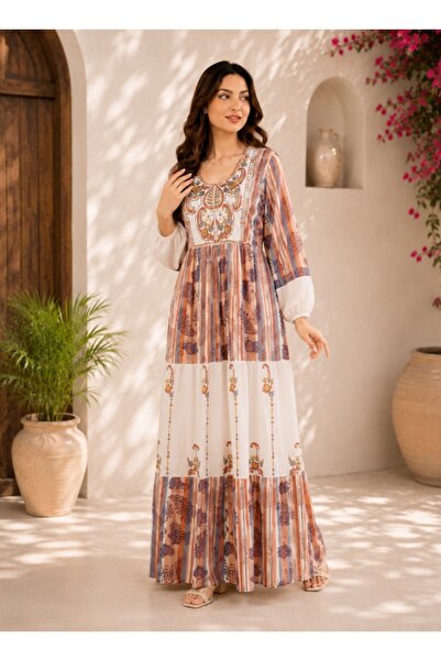 amaan Women's Elegant Long Embroidered Jalabiya Patchwork Print, for Special ...