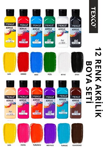 TexCo AKRİLİK BOYA SETİ 12 RENK 130 ML (CANLI RENKLER)
