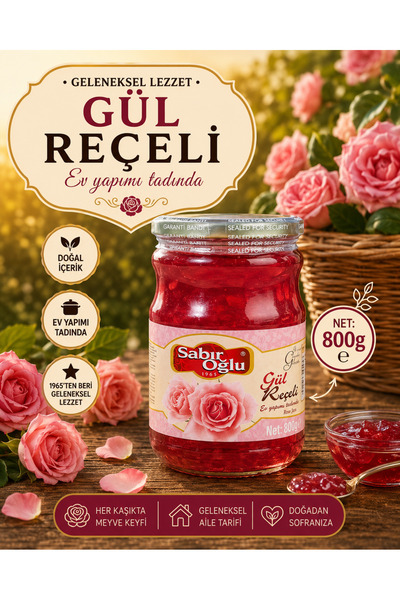 SABIROĞLU Gül Reçeli Net 800 gr Kavanoz