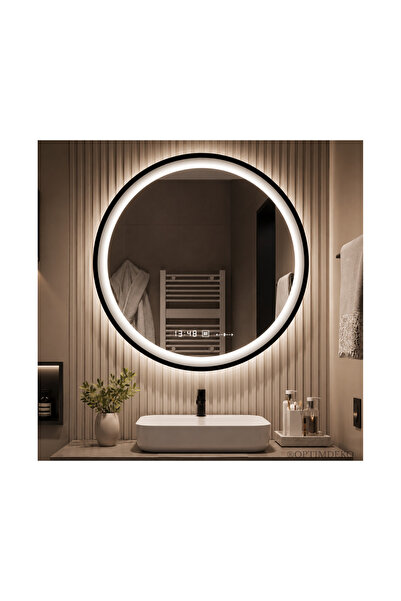 OPTIM DEKO Oglinda Baie, Rama Neagra, Iluminare LED cu Touch 60x60 cm