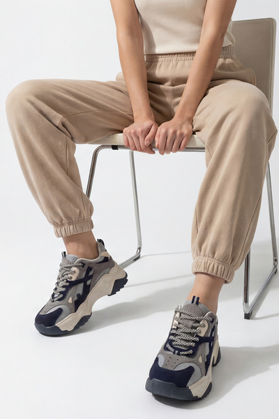 Marjin Kadın Yüksek Taban Sneaker Bağcıklı Spor Ayakkabı Edisa Lacivert