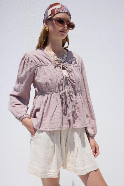 Manuka Muslin Bluz Lila with Binding Details
