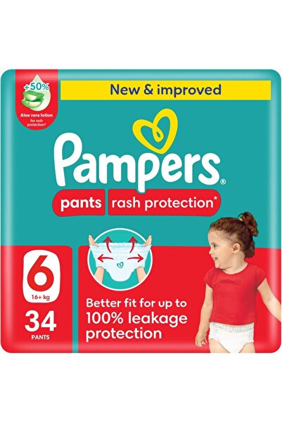 Pampers حماية من الطفح الجلدي، مقاس 6، 16+ كجم، عبوة ضخمة، 34 حفاضة