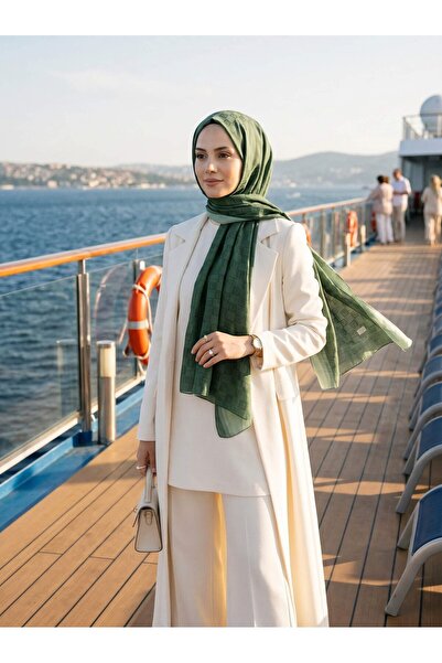 Vissona %57 İpek %43 Pamuk Monogram Dokumalı Zümrüğt Yeşili Renkli 70X190 Yum...