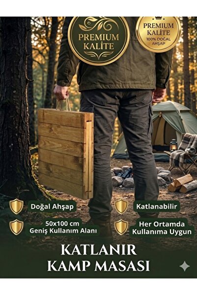 KütükOn Ahşap Katlanabilir Kamp Masası | 1.Sınıf Şık ve Pratik | Bahçe Balkon...