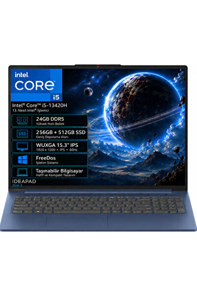 LENOVO IdeaPad Slim 3 15IRH10 83K10062TR-09 Intel Core i5 24GB DDR5 256GB+512...