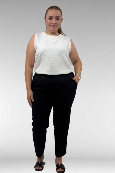 Eslina 29020 Plus Size Elastic Waist Flared Leg Trousers - Black