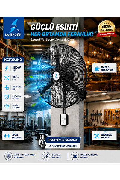 Sarı Aydınlatma KCF292KD 30 İnç Kumandalı Sanayi Tipi Duvar Vantilatörü 180W ...