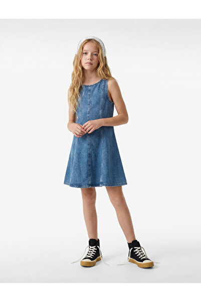 Koton Bol Kesim A Kesim Kolsuz Bisiklet Yaka Denim Elbise