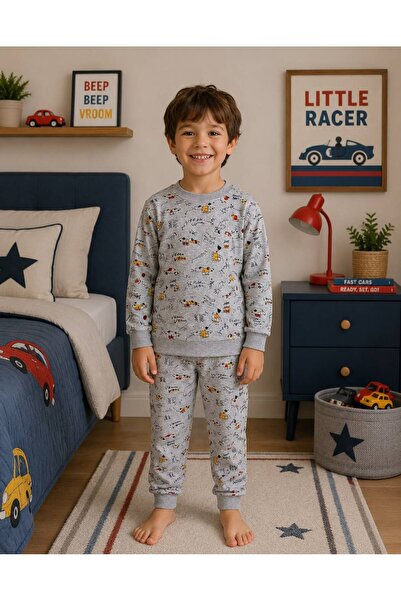 Pajama Shop Set de pijamale cu mânecă lungă pentru băieți, din bumbac, gri, c...