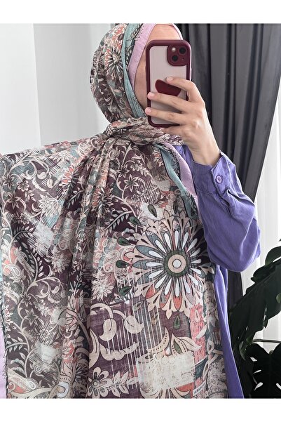 MODA Ayshara Nakkaşın mührü tek taraflı şal- LİLA MÜRDÜM